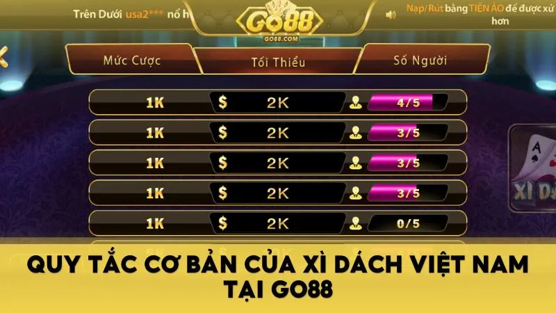 Quy tắc cơ bản của xì dách Việt Nam tại Go88